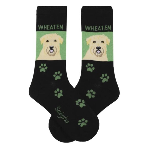 Sabyloo Wheaten Crew Socks Unisex Navy Blue Size 10-13 Dog Paw Prints Gift - Picture 2 of 5